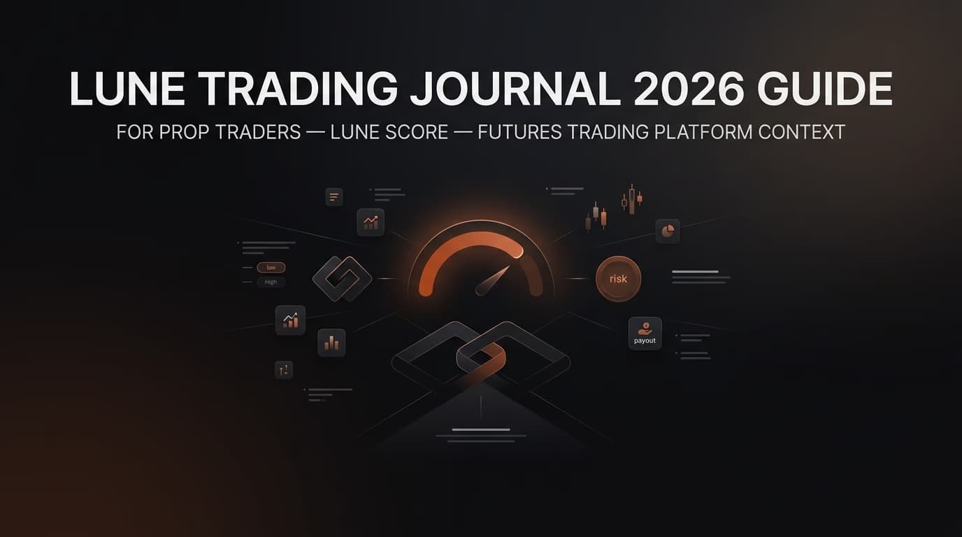 Lune Trading Journal 2026 Guide for Prop Traders — lune score — futures trading platform context, abstract editorial illustration
