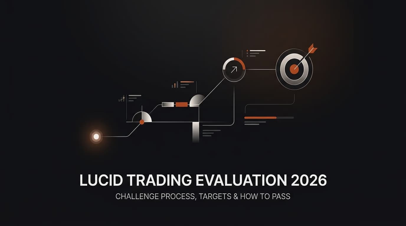 Lucid Trading Evaluation 2026: Challenge Process, Targets & How to Pass — Lucid Trading evaluation — futures trading platform context, abstract editorial illustration