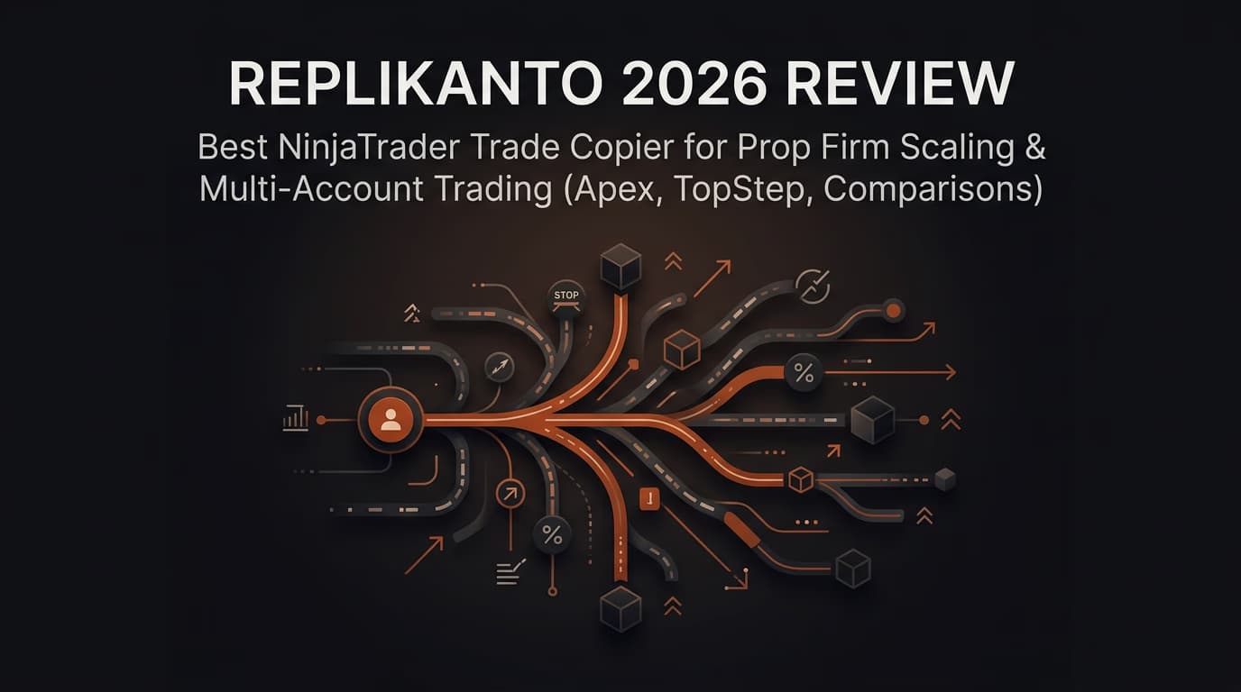 Replikanto 2026 Review: Best NinjaTrader Trade Copier for Prop Firm Scaling & Multi-Account Trading (Apex, TopStep, Comparisons) — replikanto — futures trading platform context, abstract editorial illustration