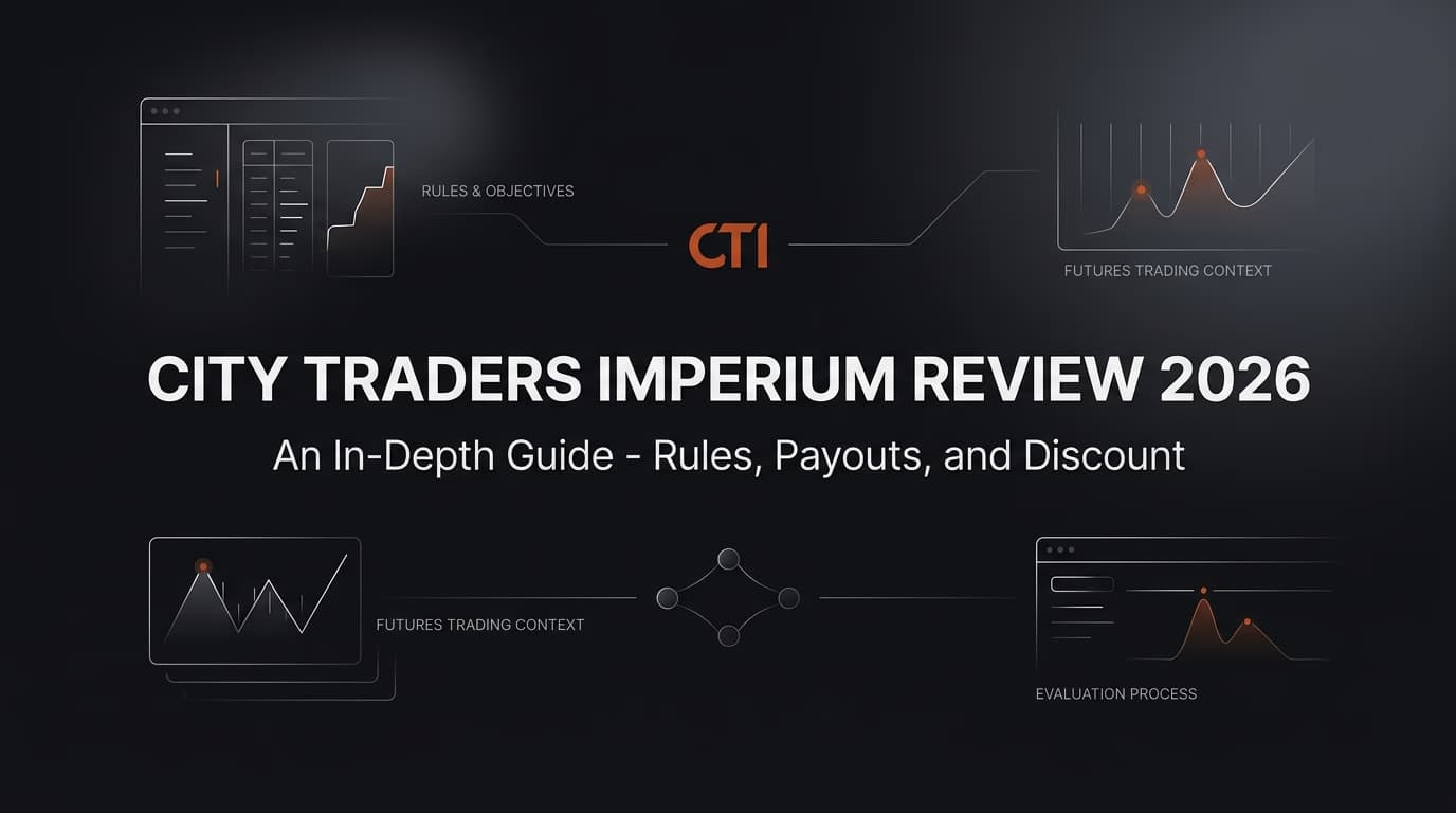City Traders Imperium Review 2026: An In-Depth Guide - Rules, Payouts, and Discount — City Traders Imperium review — futures trading platform context, abstract editorial illustration