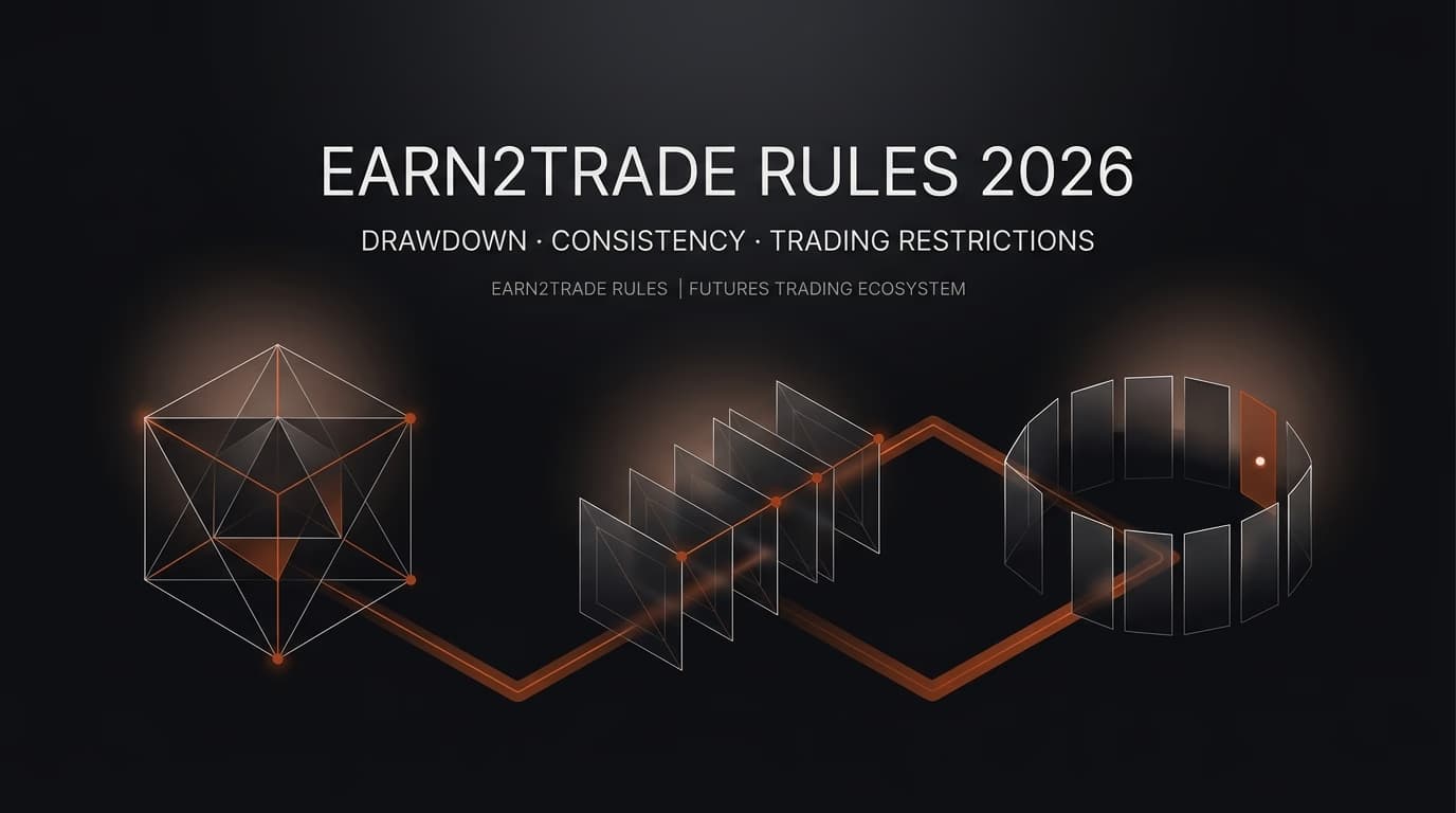 Earn2Trade Rules 2026: Drawdown, Consistency & Trading Restrictions — Earn2trade rules — futures trading platform context, abstract editorial illustration