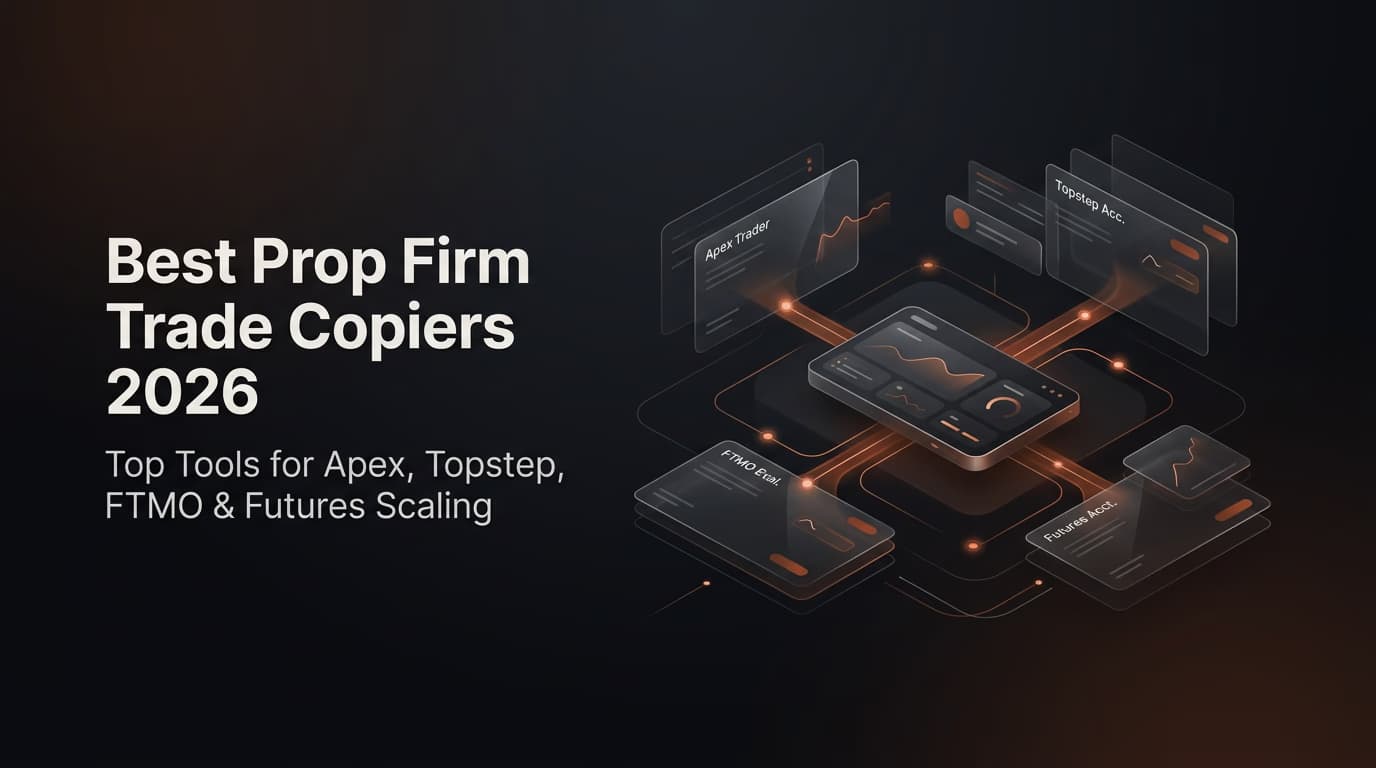 Best Prop Firm Trade Copiers 2026: Top Tools for Apex, Topstep, FTMO & Futures Scaling — prop firm trade copier — futures trading platform context, abstract editorial illustration