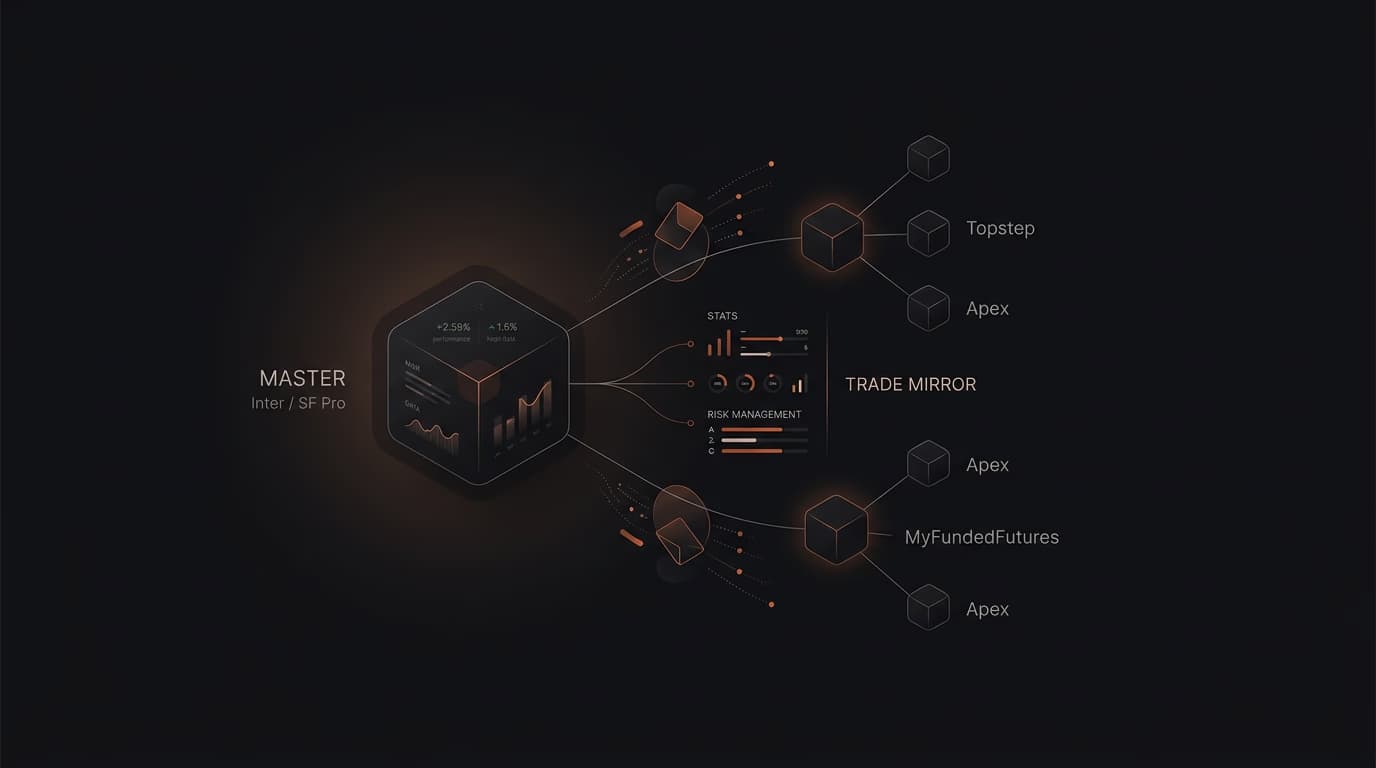 Best Trade Copier for Futures Prop Firms 2026: Mirror Trading Platforms, Stats, Risks & Setup for Topstep, Apex, MyFundedFutures — trade mirror — futures trading platform context, abstract editorial illustration