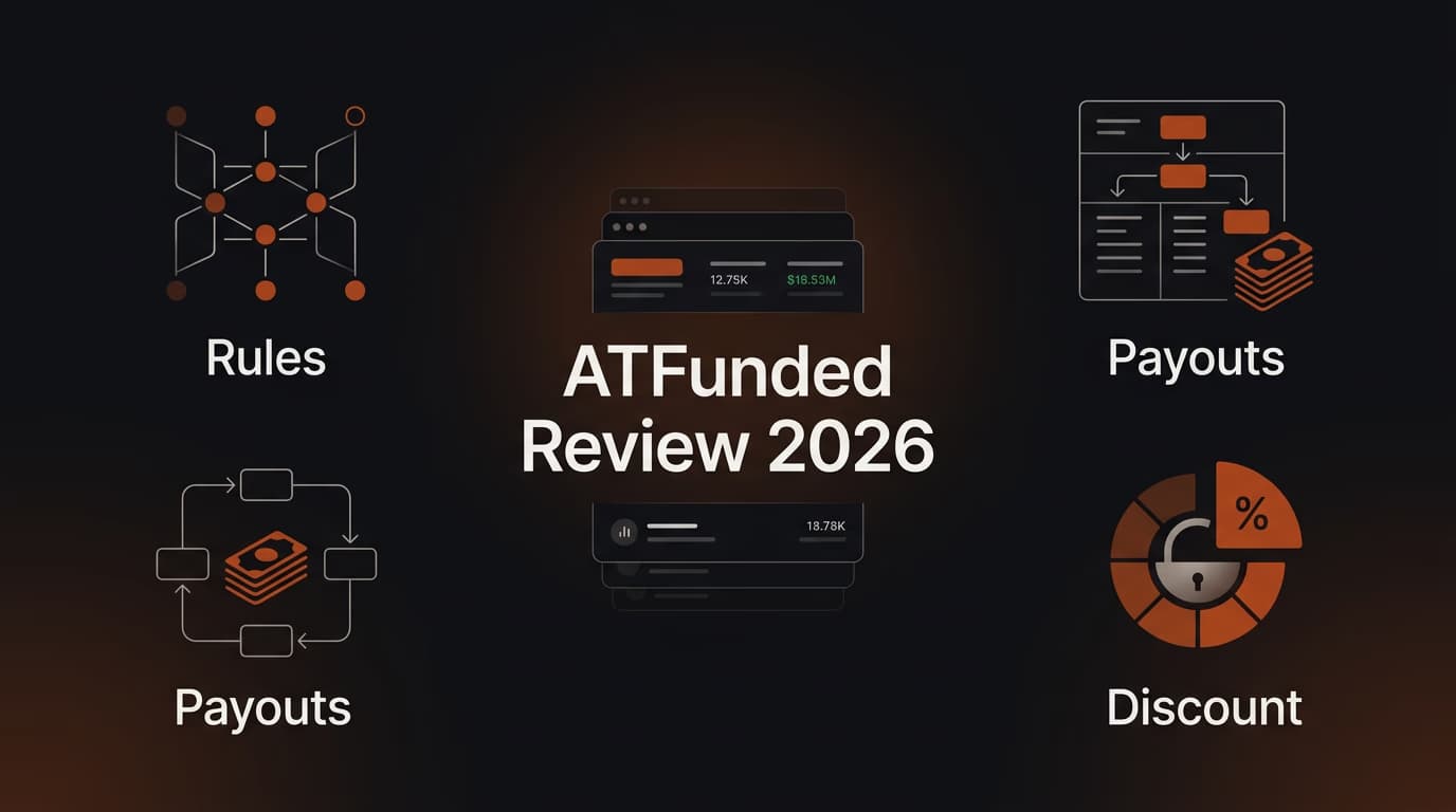 ATFunded Review 2026: An In-Depth Guide - Rules, Payouts, and Discount — Atfunded review — futures trading platform context, abstract editorial illustration