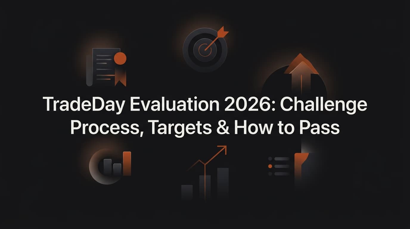 TradeDay Evaluation 2026: Challenge Process, Targets & How to Pass — Tradeday evaluation — futures trading platform context, abstract editorial illustration