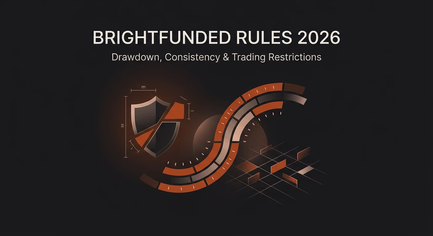 BrightFunded Rules 2026: Drawdown, Consistency & Trading Restrictions — Brightfunded rules — futures trading platform context, abstract editorial illustration