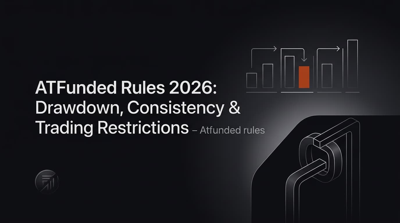 ATFunded Rules 2026: Drawdown, Consistency & Trading Restrictions — Atfunded rules — futures trading platform context, abstract editorial illustration