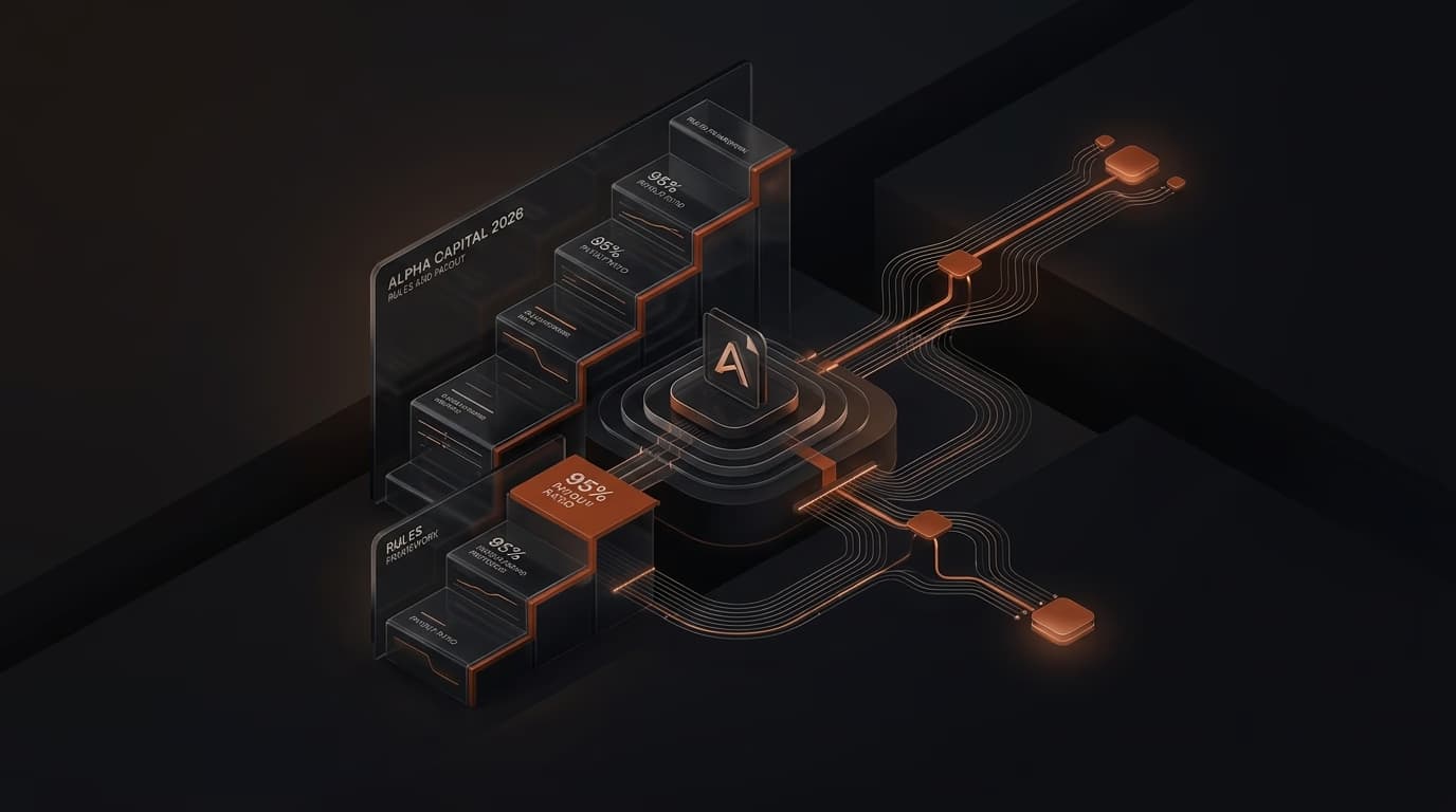 Alpha Capital Rules and Payouts 2026: Complete Guide — Alpha Capital rules — futures trading platform context, abstract editorial illustration