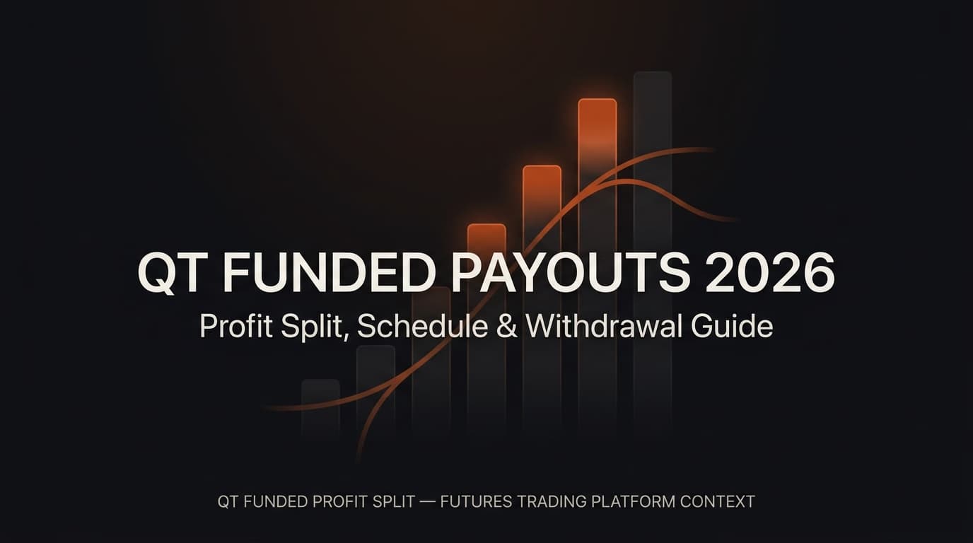 QT Funded Payouts 2026: Profit Split, Schedule & Withdrawal Guide — Qt Funded profit split — futures trading platform context, abstract editorial illustration