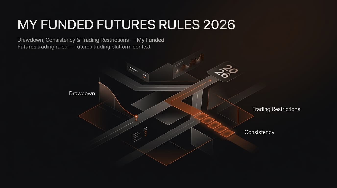 My Funded Futures Rules 2026: Drawdown, Consistency & Trading Restrictions — My Funded Futures trading rules — futures trading platform context, abstract editorial illustration