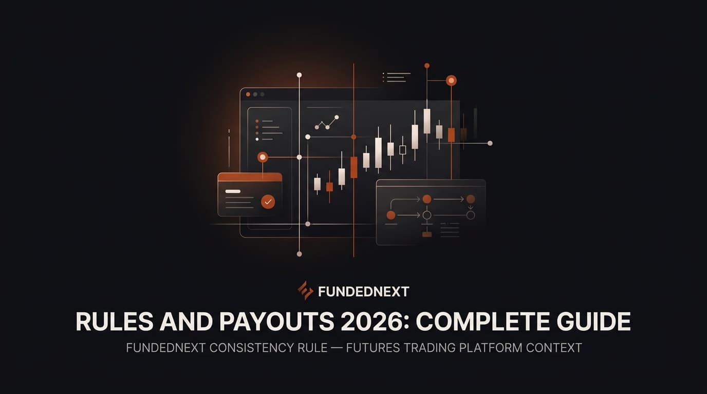 FundedNext Rules and Payouts 2026: Complete Guide — Fundednext consistency rule — futures trading platform context, abstract editorial illustration