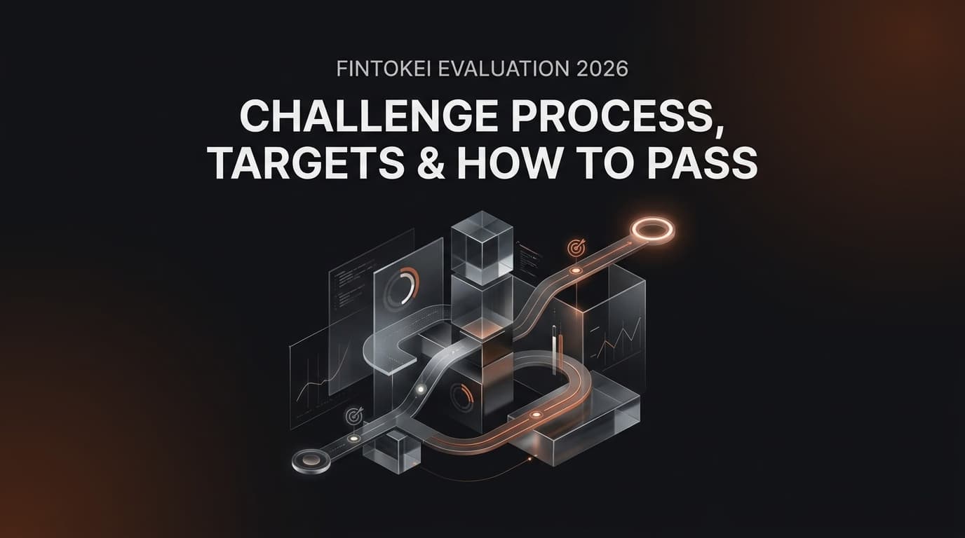 Fintokei Evaluation 2026: Challenge Process, Targets & How to Pass — Fintokei evaluation — futures trading platform context, abstract editorial illustration