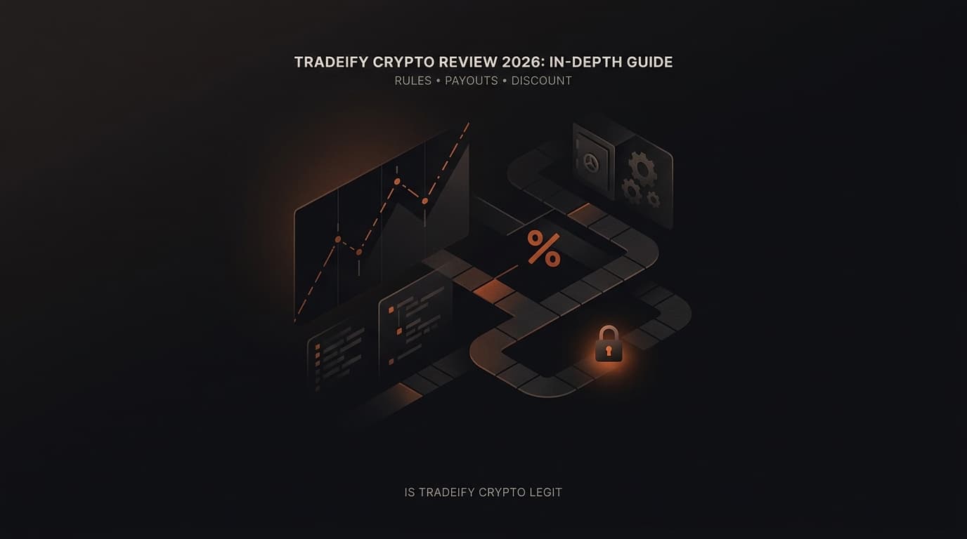 Tradeify Crypto Review 2026: An In-Depth Guide - Rules, Payouts, and Discount — is Tradeify Crypto legit — futures trading platform context, abstract editorial illustration