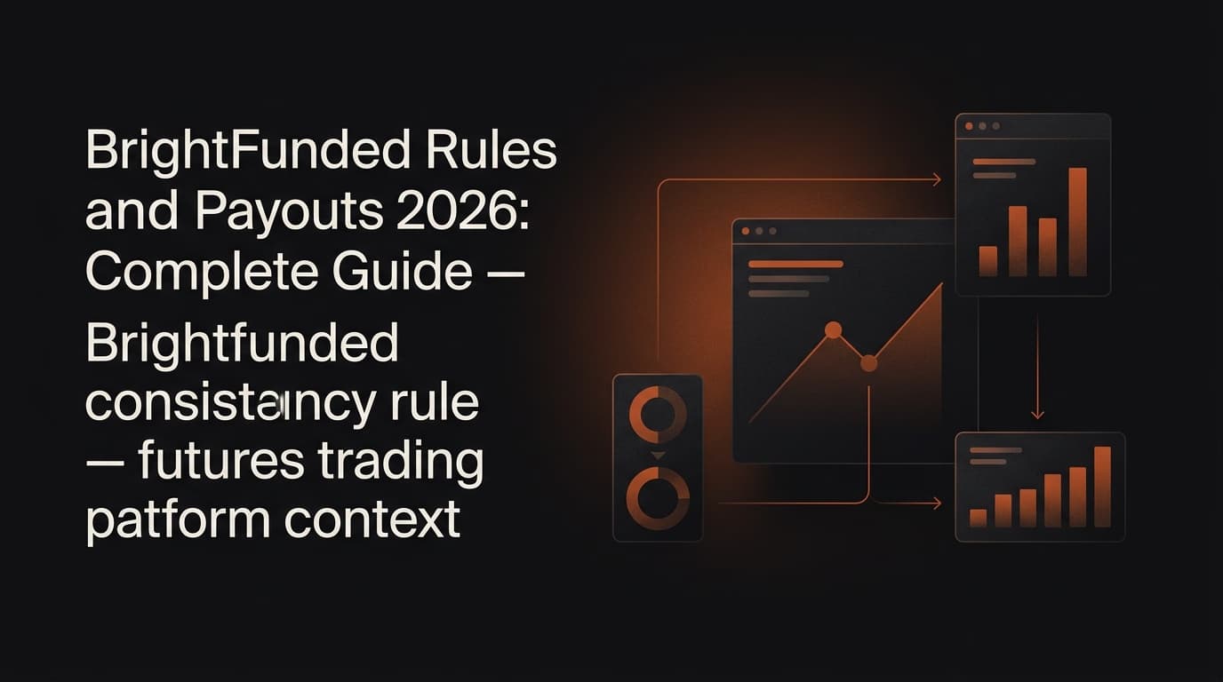 BrightFunded Rules and Payouts 2026: Complete Guide — Brightfunded consistency rule — futures trading platform context, abstract editorial illustration