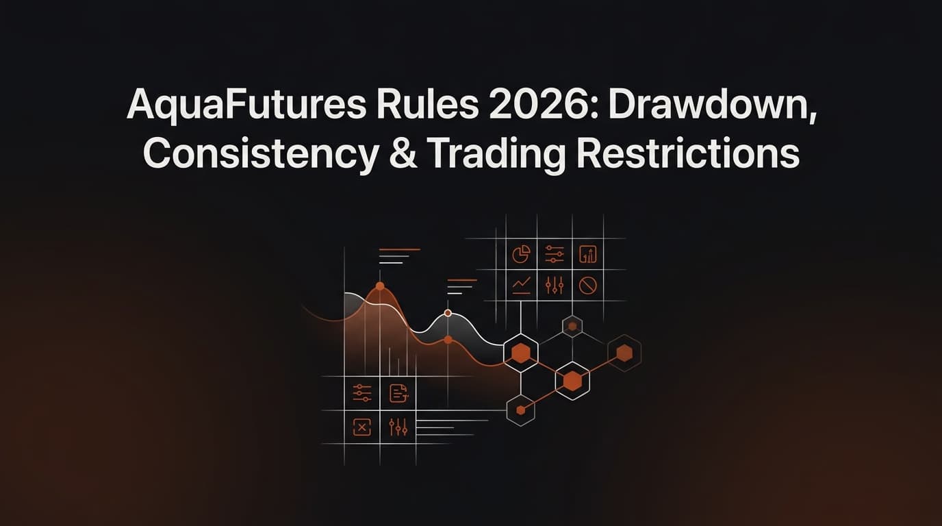 AquaFutures Rules 2026: Drawdown, Consistency & Trading Restrictions — Aquafutures rules — futures trading platform context, abstract editorial illustration