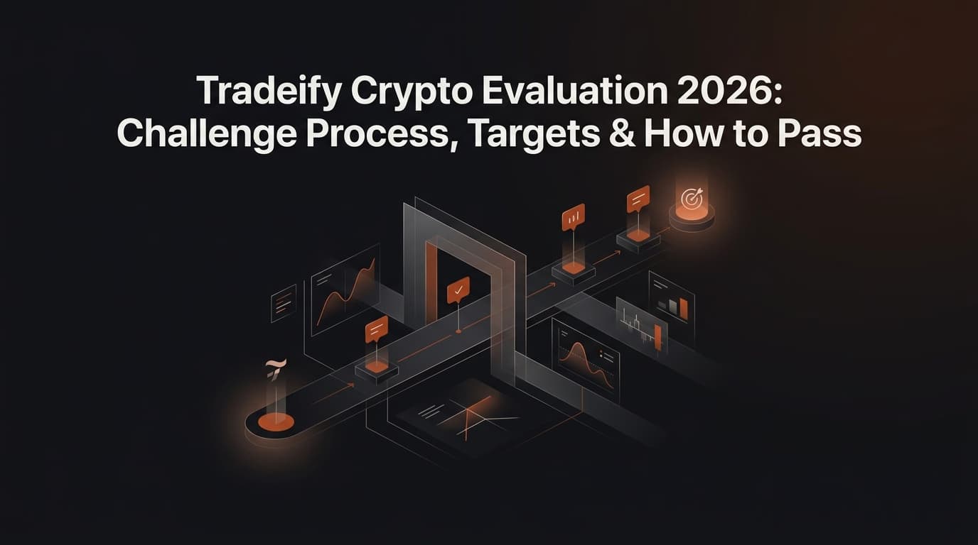 Tradeify Crypto Evaluation 2026: Challenge Process, Targets & How to Pass — Tradeify Crypto challenge — futures trading platform context, abstract editorial illustration