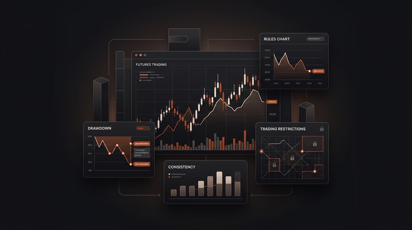 Crypto Fund Trader Rules 2026: Drawdown, Consistency & Trading Restrictions — Crypto Fund Trader rules — futures trading platform context, abstract editorial illustration