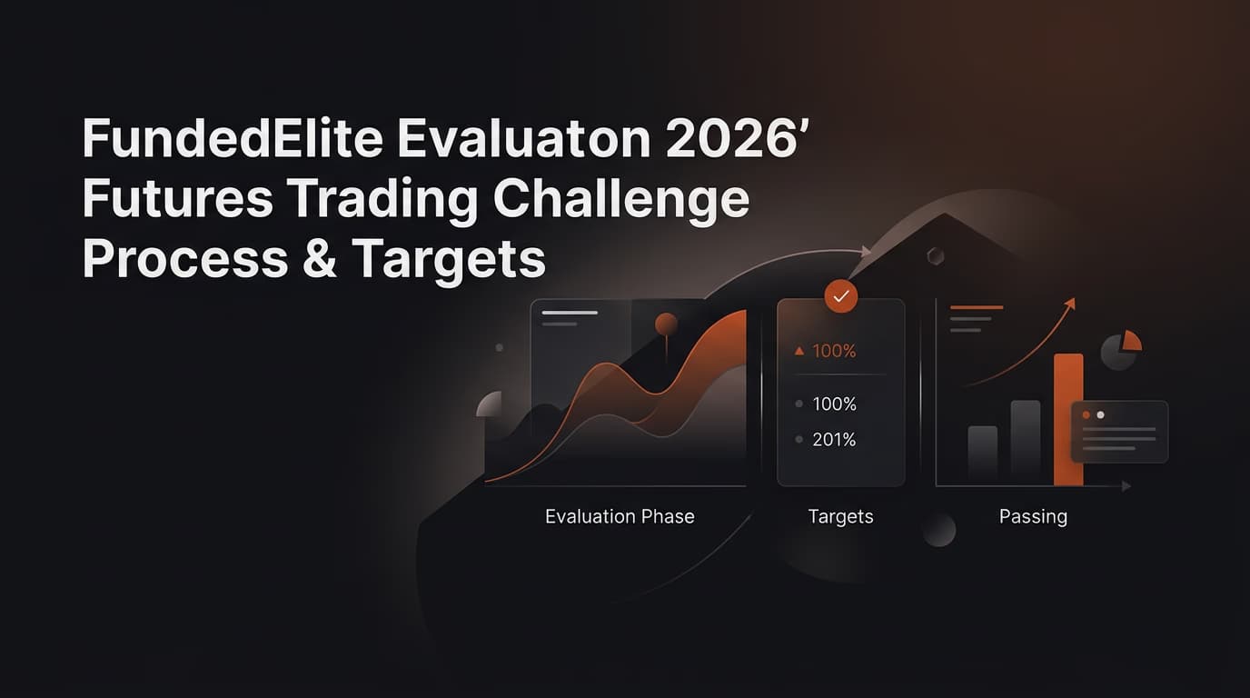 FundedElite Evaluation 2026: Challenge Process, Targets & How to Pass — Fundedelite evaluation — futures trading platform context, abstract editorial illustration