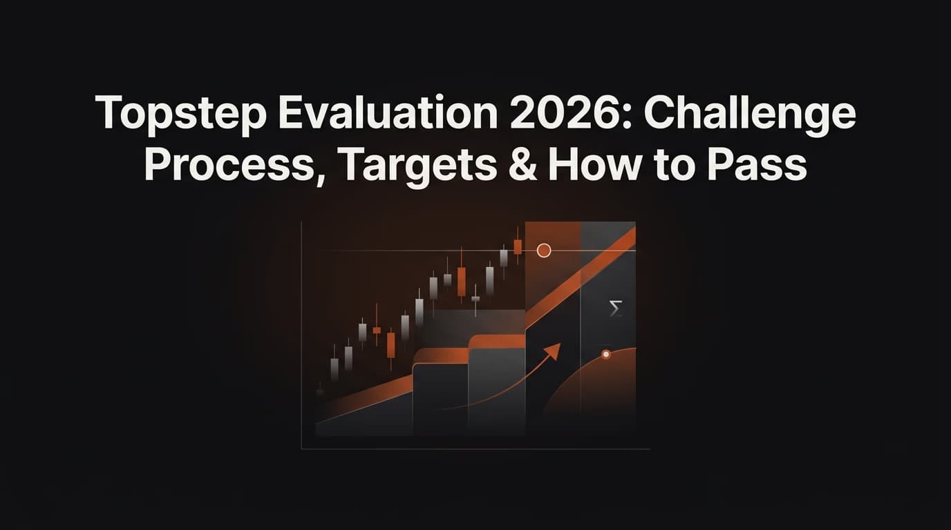 Topstep Evaluation 2026: Challenge Process, Targets & How to Pass — Topstep evaluation — futures trading platform context, abstract editorial illustration