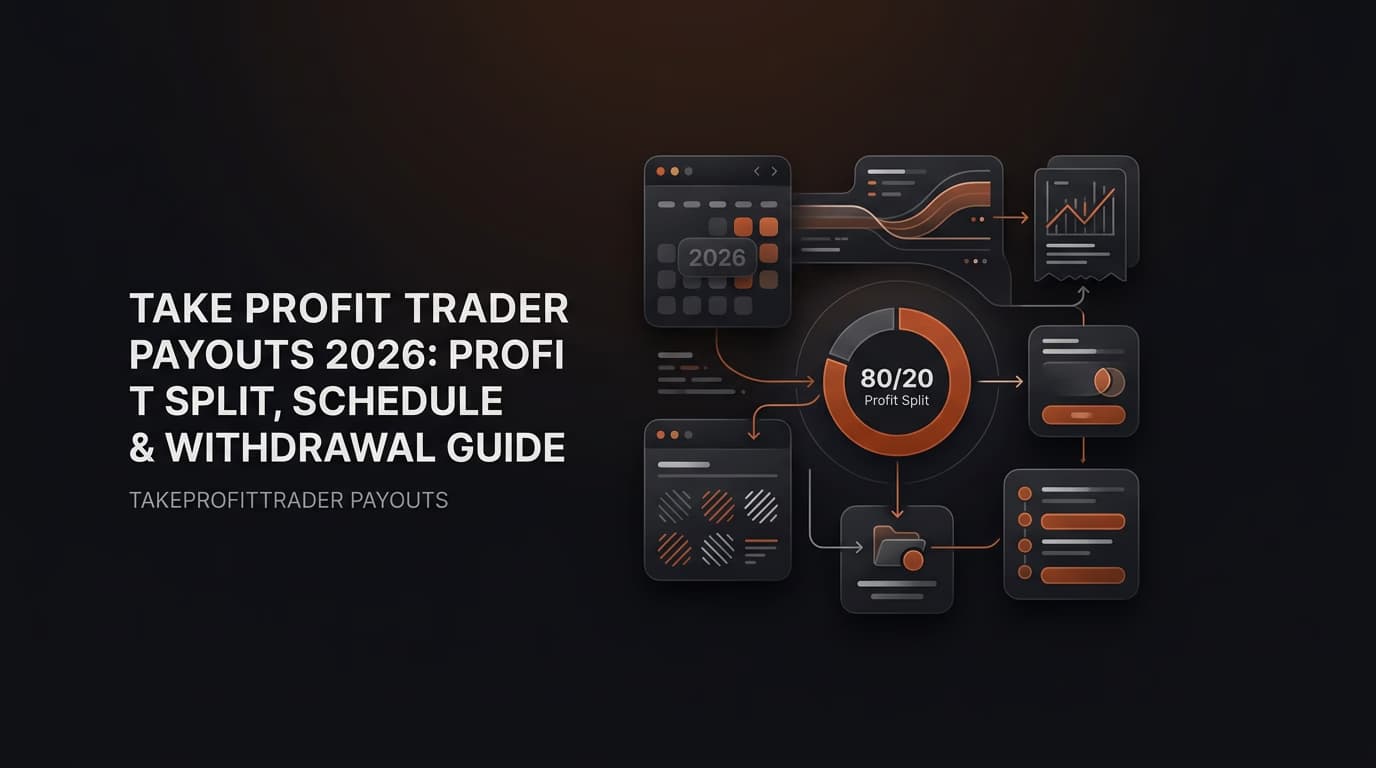 Take Profit Trader Payouts 2026: Profit Split, Schedule & Withdrawal Guide — Takeprofittrader payouts — futures trading platform context, abstract editorial illustration