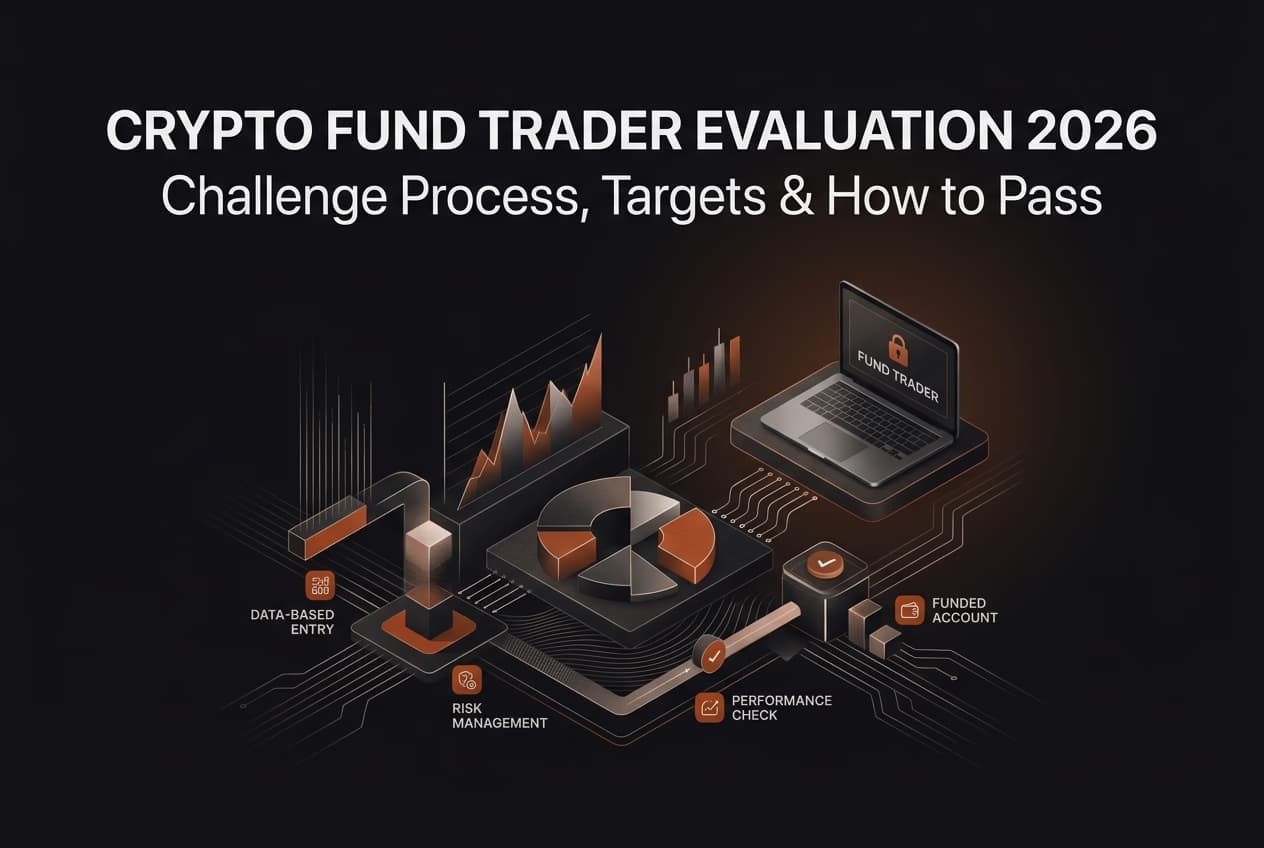 Crypto Fund Trader Evaluation 2026: Challenge Process, Targets & How to Pass — Crypto Fund Trader evaluation — futures trading platform context, abstract editorial illustration