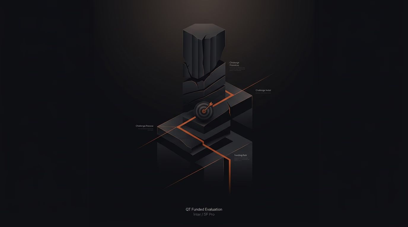 QT Funded Evaluation 2026: Challenge Process, Targets & How to Pass — Qt Funded evaluation — futures trading platform context, abstract editorial illustration