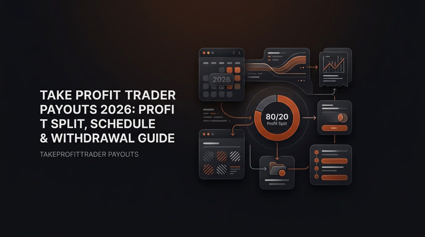 Take Profit Trader Payouts 2026: Profit Split, Schedule & Withdrawal Guide — Takeprofittrader payouts — futures trading platform context, abstract editorial illustration