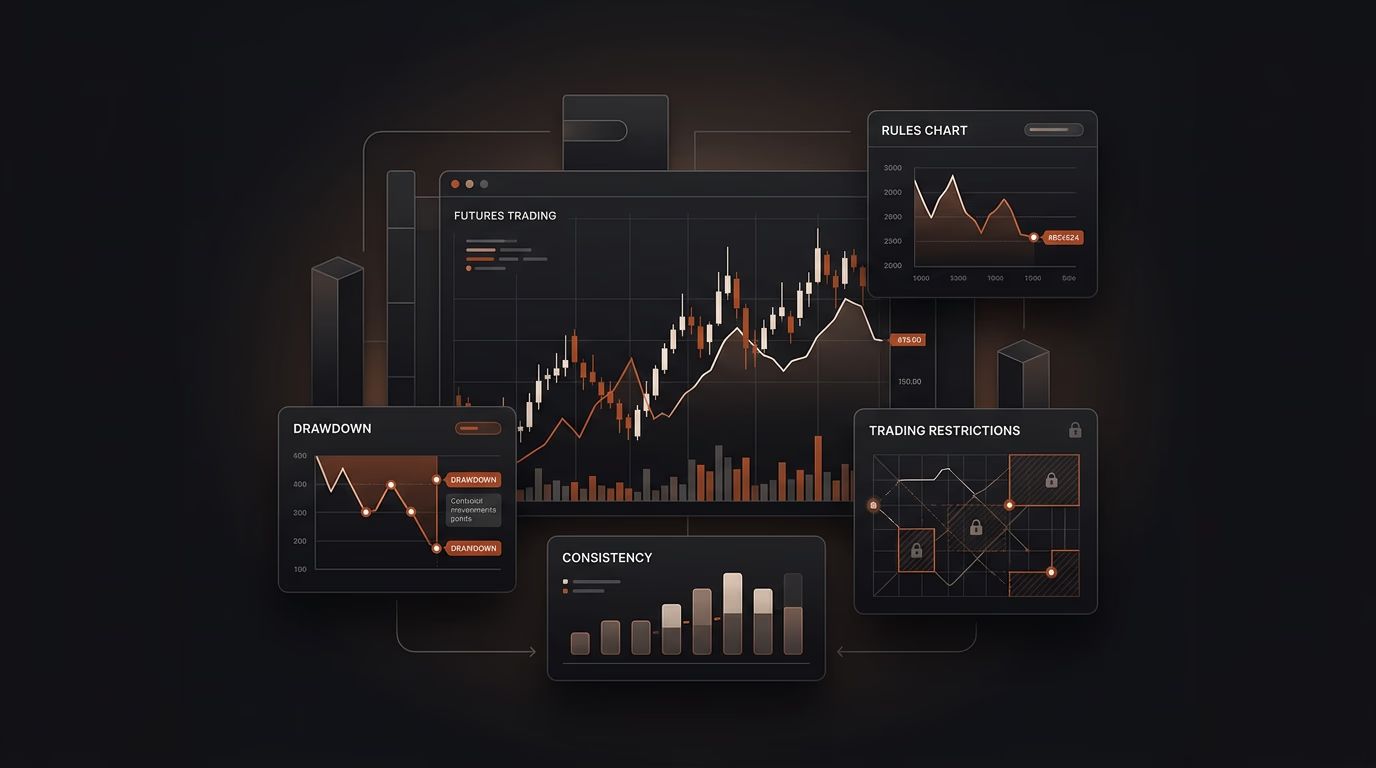 Crypto Fund Trader Rules 2026: Drawdown, Consistency & Trading Restrictions — Crypto Fund Trader rules — futures trading platform context, abstract editorial illustration
