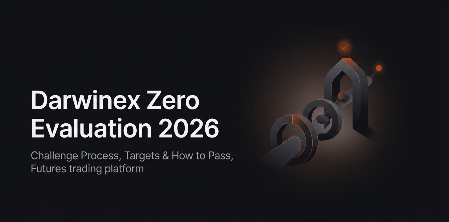 Darwinex Zero Evaluation 2026: Challenge Process, Targets & How to Pass — Darwinex Zero evaluation — futures trading platform context, abstract editorial illustration