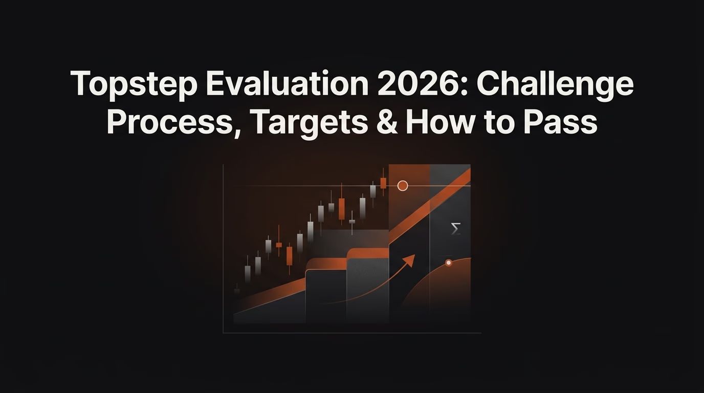 Topstep Evaluation 2026: Challenge Process, Targets & How to Pass — Topstep evaluation — futures trading platform context, abstract editorial illustration