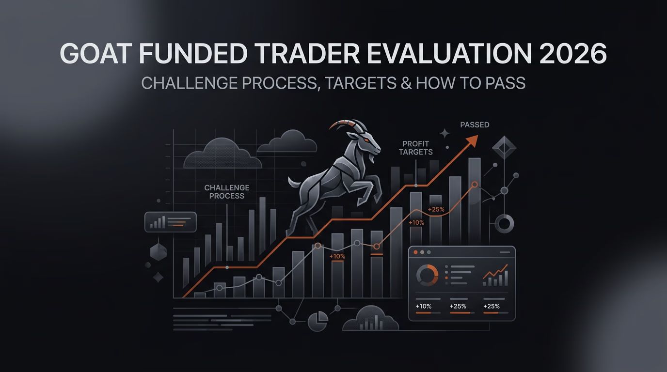 Goat Funded Trader Evaluation 2026: Challenge Process, Targets & How to Pass — Goat Funded Trader evaluation — futures trading platform context, abstract editorial illustration