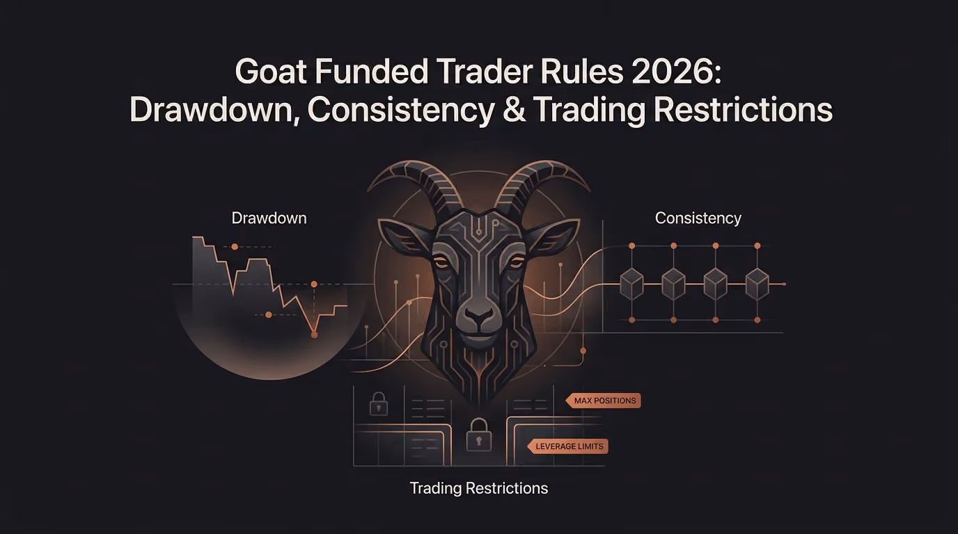 Goat Funded Trader Rules 2026: Drawdown, Consistency & Trading Restrictions β Goat Funded Trader rules β futures trading platform context, abstract editorial illustration