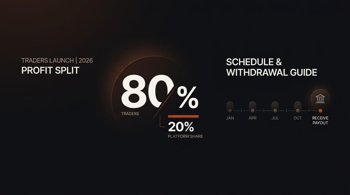 Traders Launch Payouts 2026: Profit Split, Schedule & Withdrawal Guide — Traders Launch profit split — futures trading platform context, abstract editorial illustration