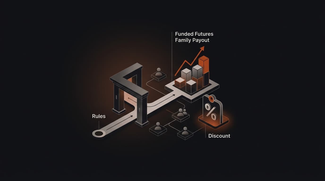 Funded Futures Family Review 2026: An In-Depth Guide - Rules, Payouts, and Discount ā Funded Futures Family payout ā futures trading platform context, abstract editorial illustration