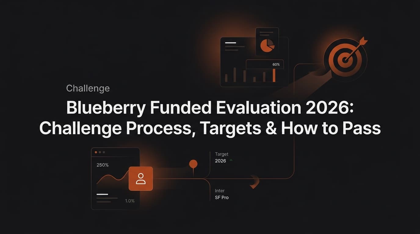 Blueberry Funded Evaluation 2026: Challenge Process, Targets & How to Pass — Blueberry Funded challenge — futures trading platform context, abstract editorial illustration