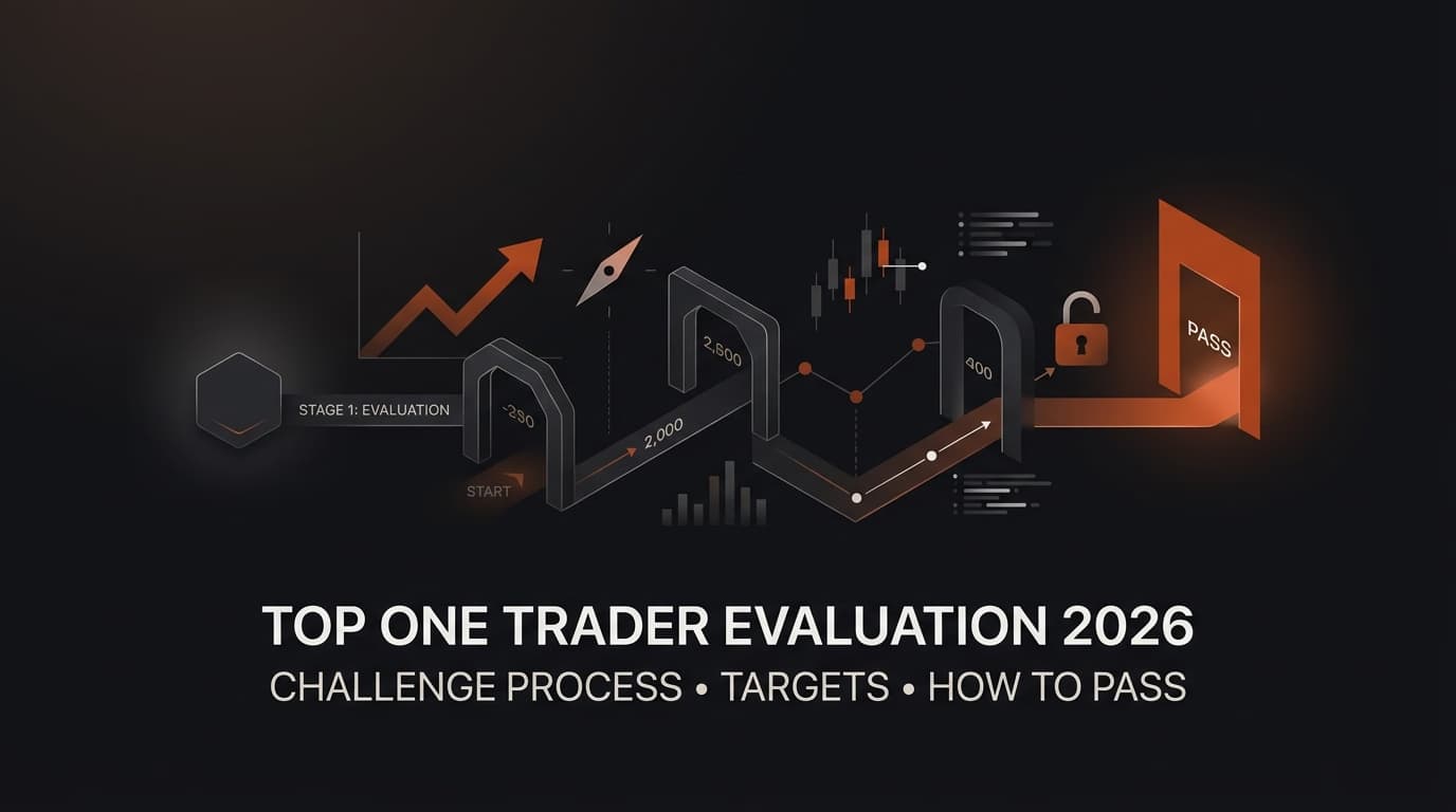 Top One Trader Evaluation 2026: Challenge Process, Targets & How to Pass — Top One Trader challenge — futures trading platform context, abstract editorial illustration