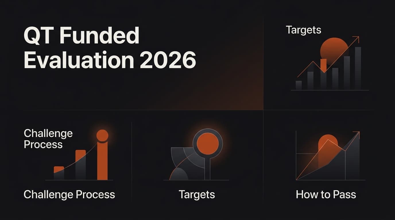 QT Funded Evaluation 2026: Challenge Process, Targets & How to Pass — Qt Funded challenge — futures trading platform context, abstract editorial illustration