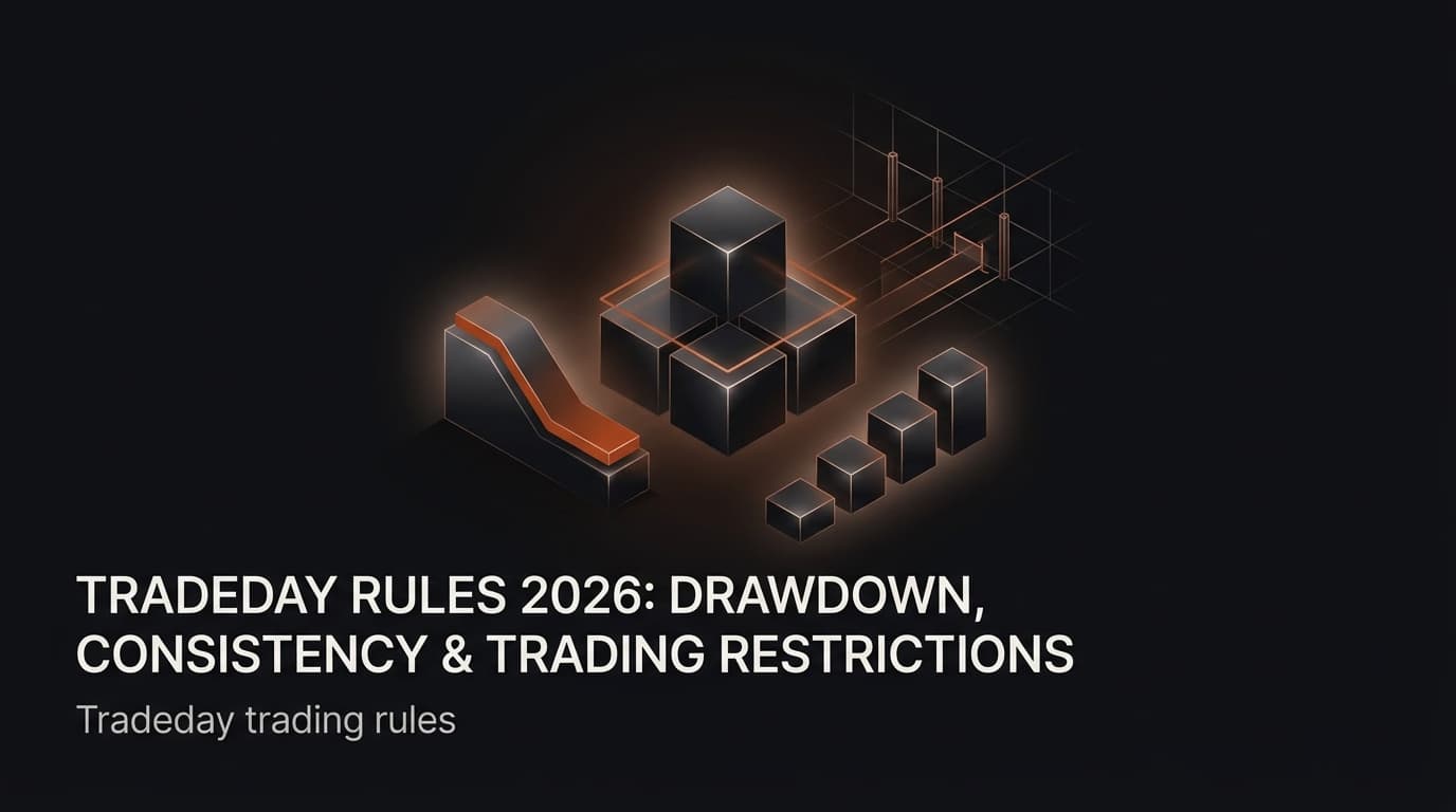 TradeDay Rules 2026: Drawdown, Consistency & Trading Restrictions — Tradeday trading rules — futures trading platform context, abstract editorial illustration