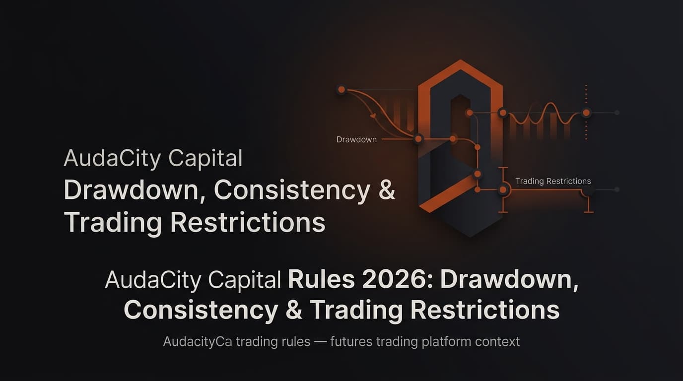 AudaCity Capital Rules 2026: Drawdown, Consistency & Trading Restrictions — Audacity Capital trading rules — futures trading platform context, abstract editorial illustration