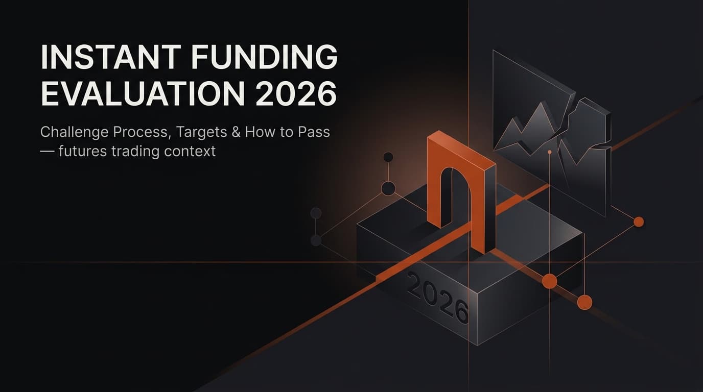 Instant Funding Evaluation 2026: Challenge Process, Targets & How to Pass — Instant Funding challenge — futures trading platform context, abstract editorial illustration