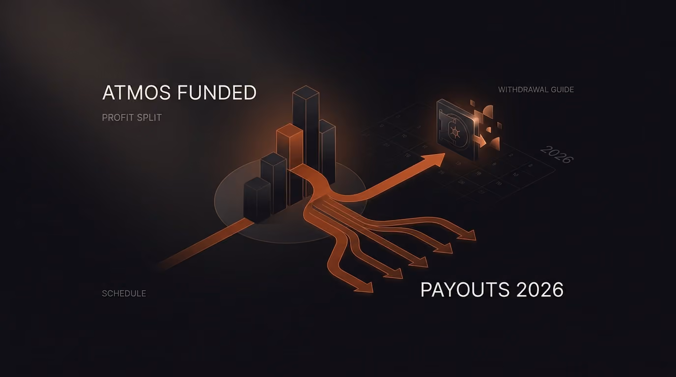 Atmos Funded Payouts 2026: Profit Split, Schedule & Withdrawal Guide — Atmos Funded profit split — futures trading platform context, abstract editorial illustration