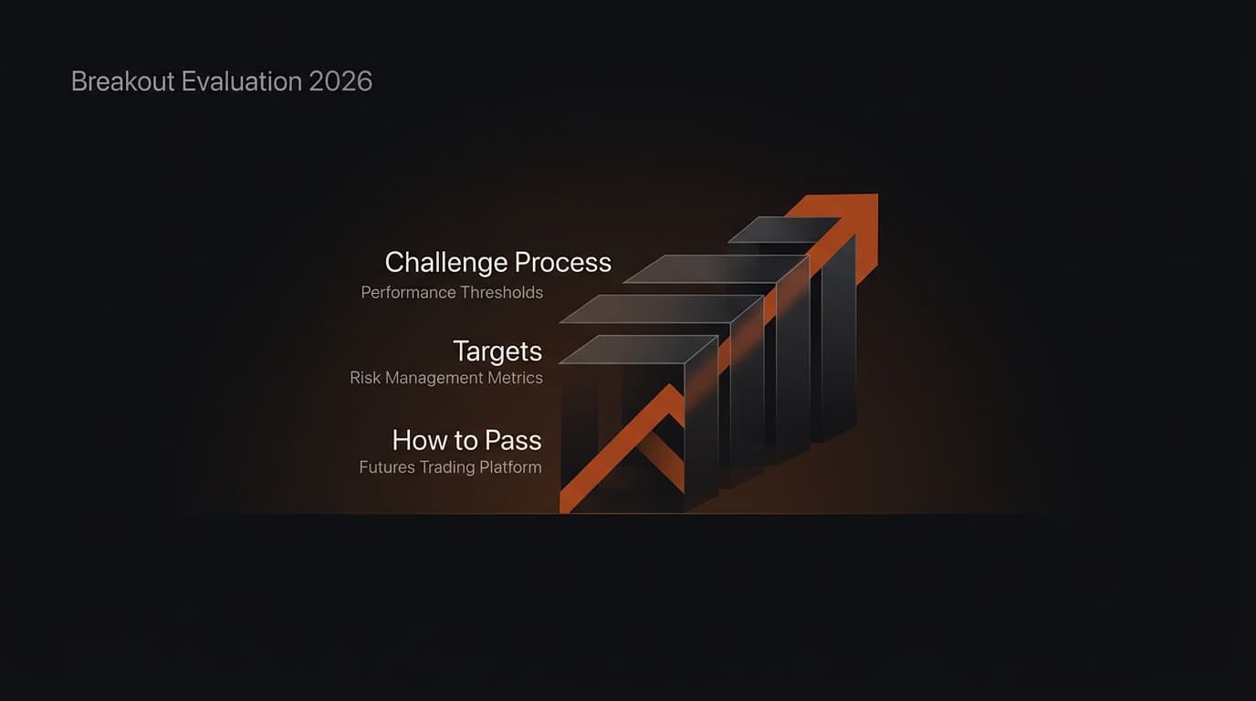 Breakout Evaluation 2026: Challenge Process, Targets & How to Pass β Breakout evaluation β futures trading platform context, abstract editorial illustration