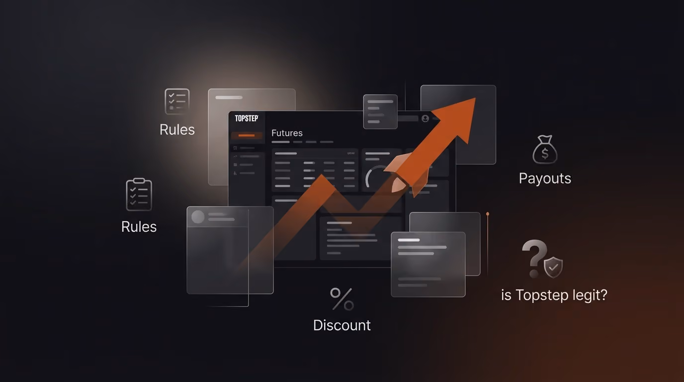 Topstep Review 2026: An In-Depth Guide - Rules, Payouts, and Discount β is Topstep legit β futures trading platform context, abstract editorial illustration