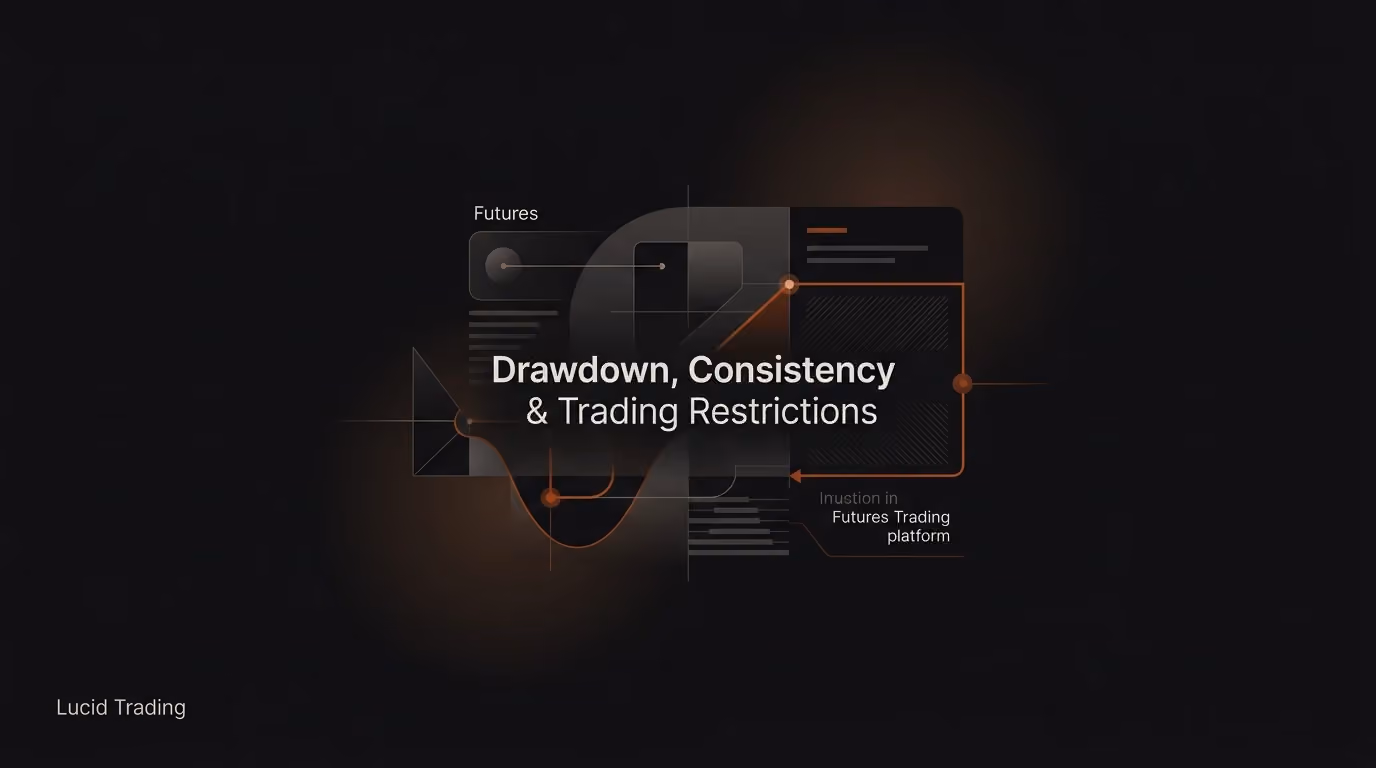 Lucid Trading Rules 2026: Drawdown, Consistency & Trading Restrictions β Lucid Trading rules β futures trading platform context, abstract editorial illustration