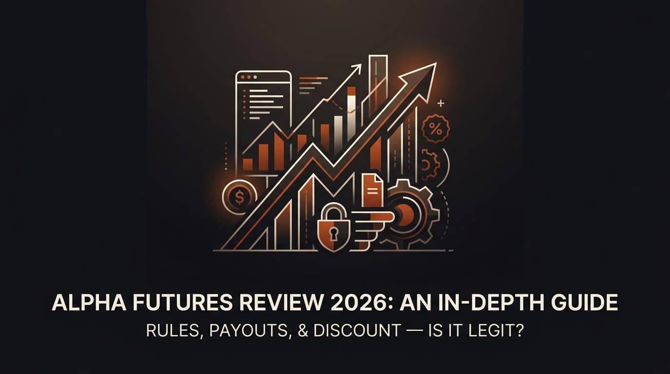 Alpha Futures Review 2026: An In-Depth Guide - Rules, Payouts, and Discount ā is Alpha Futures legit ā futures trading platform context, abstract editorial illustration