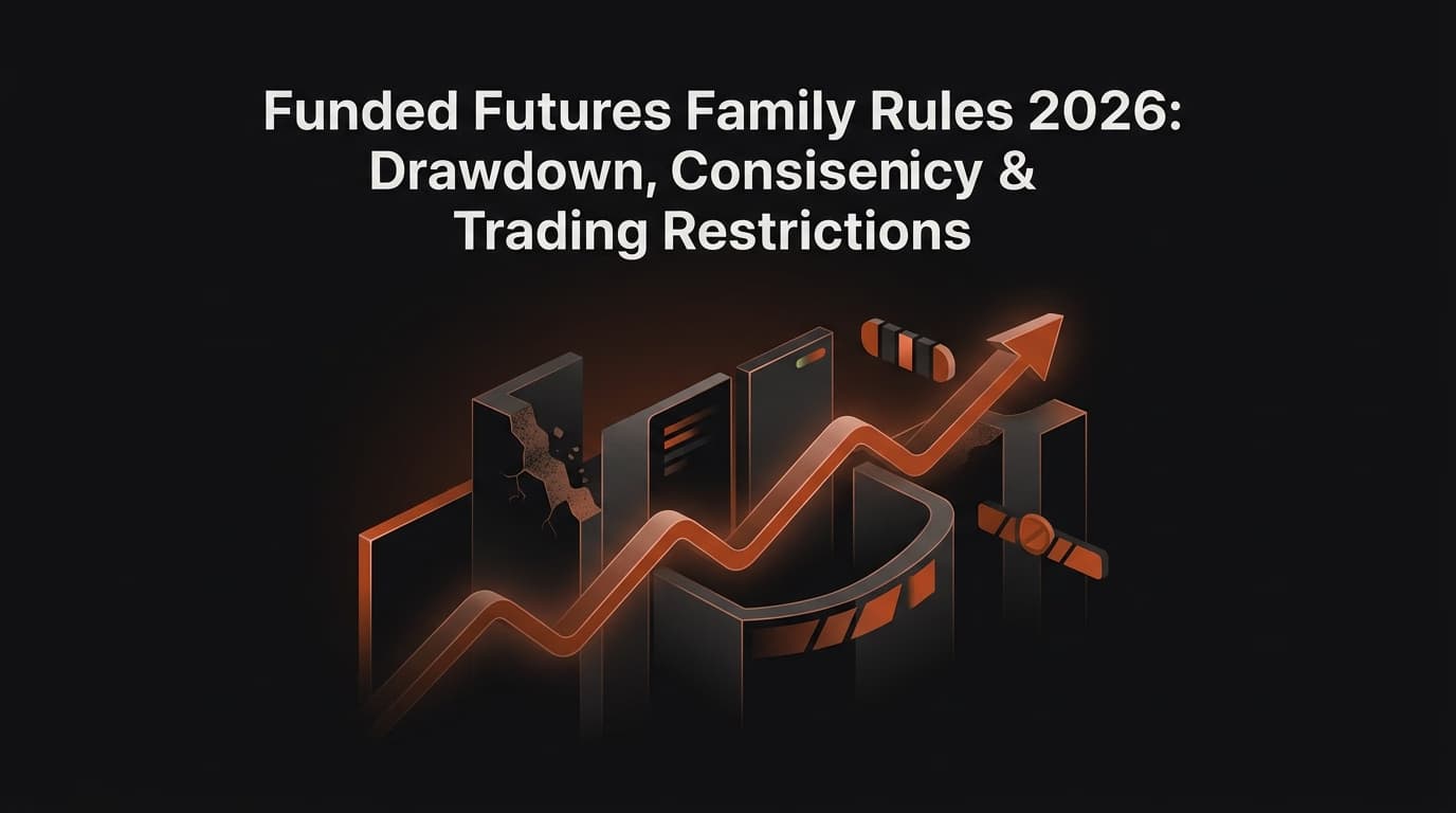 Funded Futures Family Rules 2026: Drawdown, Consistency & Trading Restrictions — Funded Futures Family rules — futures trading platform context, abstract editorial illustration