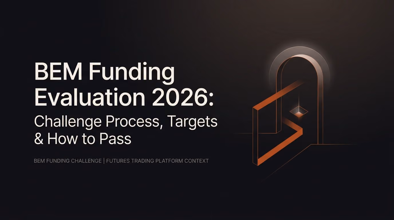 BEM Funding Evaluation 2026: Challenge Process, Targets & How to Pass — Bem Funding challenge — futures trading platform context, abstract editorial illustration