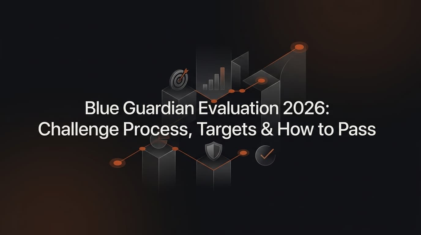 Blue Guardian Evaluation 2026: Challenge Process, Targets & How to Pass — Blue Guardian evaluation — futures trading platform context, abstract editorial illustration