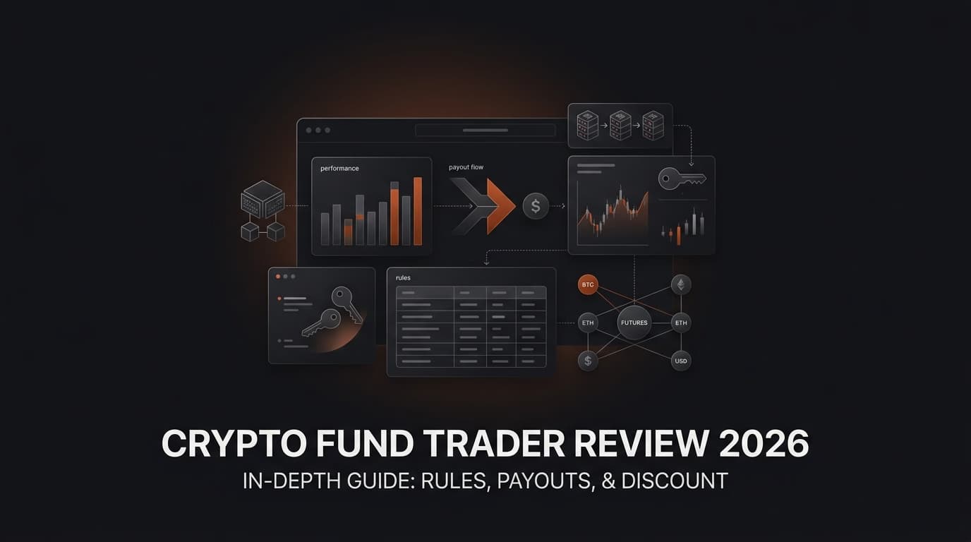 Crypto Fund Trader Review 2026: An In-Depth Guide - Rules, Payouts, and Discount ā is Crypto Fund Trader legit ā futures trading platform context, abstract editorial illustration