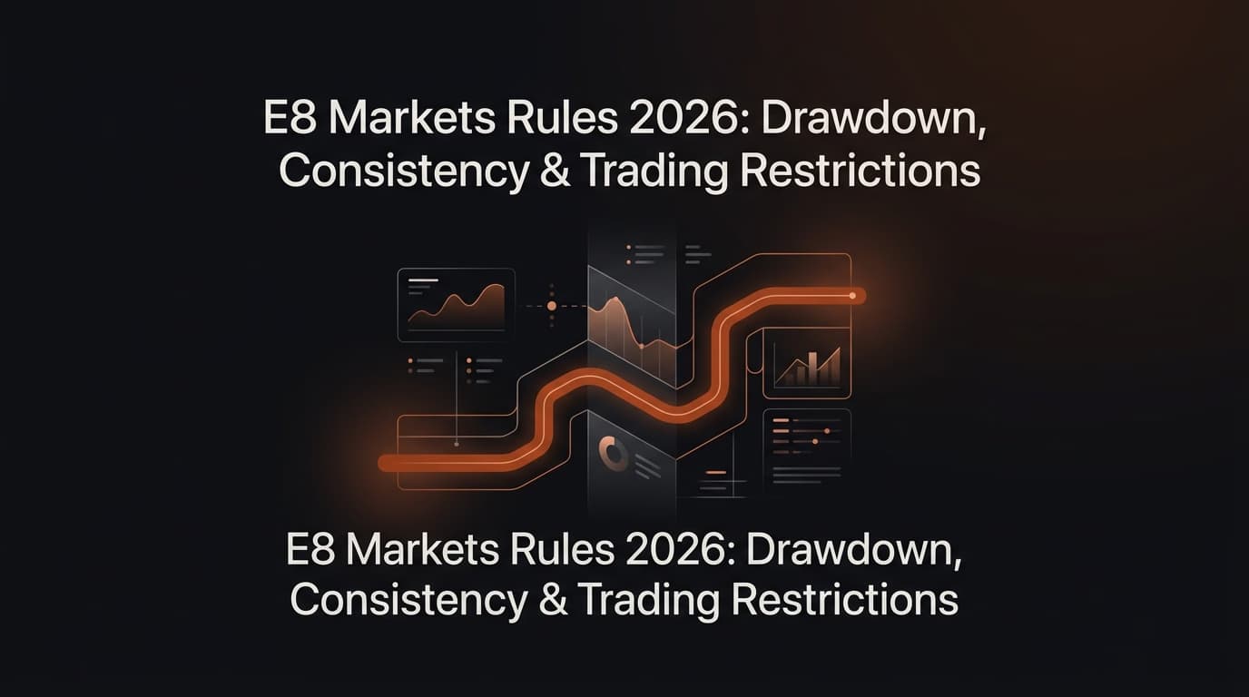 E8 Markets Rules 2026: Drawdown, Consistency & Trading Restrictions — E8 Markets rules — futures trading platform context, abstract editorial illustration